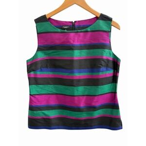 Talbots Silk Tank Womens 12 Stripes Green Pink Holiday Party Luxury Professional